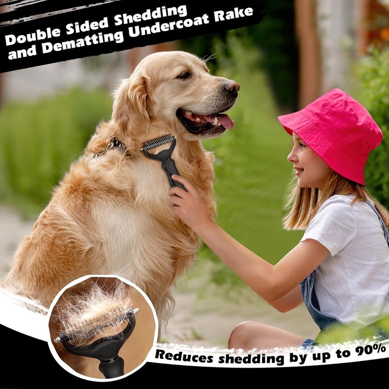 Augwind 3PCS Self Cleaning Slicker Brush & Pet Grooming Rake & Flea Comb for Dogs,Cats and Horses | Double-Sided Dematting Comb & Skin Friendly Deshedding Grooming Tool | Premium Pet Supplies (Black) - Image 3